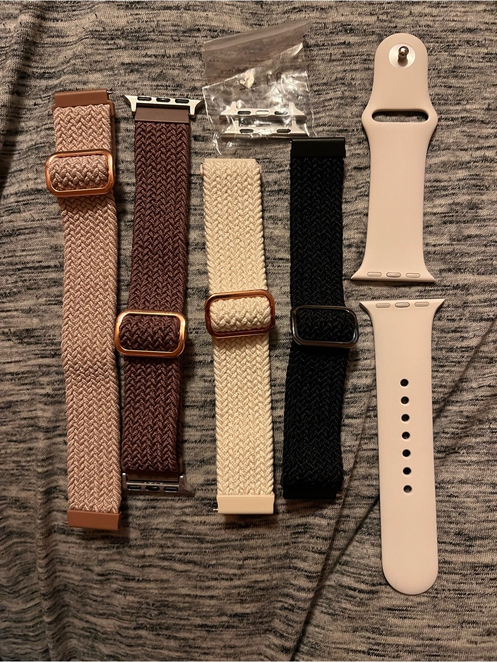 Interchangeable Braided and Silicone Watch Band Set - Pink, Brown, Cream, Black